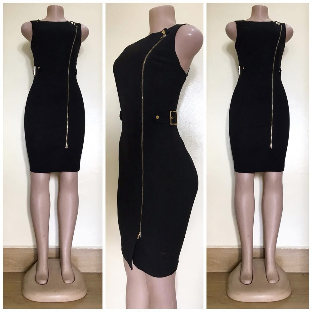 Calvin Klein Black Mini Dress with Gold Zipper
